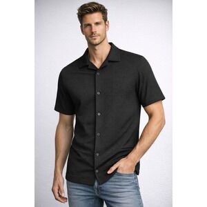 Marc Asher New York Mens Black Basketweave Knit Camp Shirt Large NWT